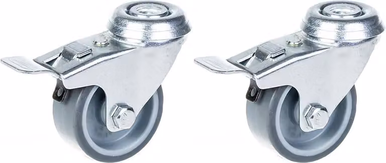 Juego de 2 ruedas giratorias ZHONGSHAN con neumático de goma gris, freno y capacidad de 80 kg, diámetro de 50 mm