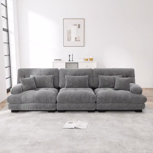 Sofá Esquinero Modular de 3 Plazas KELLANY con Función de Sofá Cama, Tapizado en Chenilla Gris