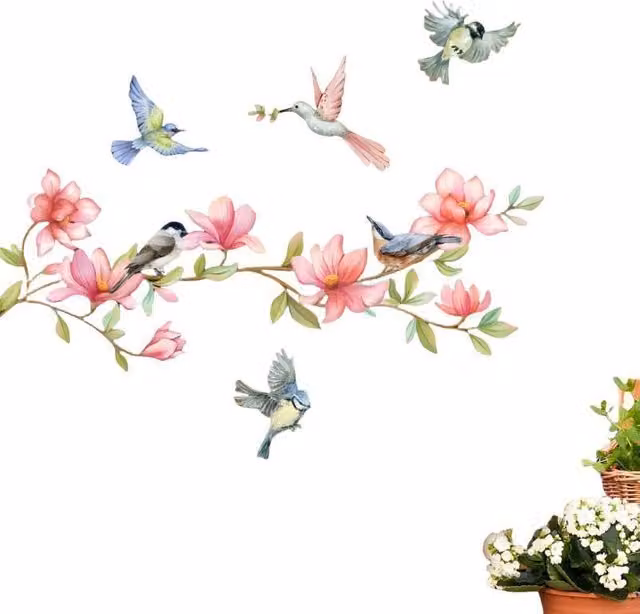 Pegatinas adhesivas de pared NEBELMEER con diseño floral y de animales en colores blanco y multicolor para tu decoración de interiores