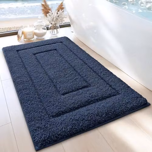 Alfombra de baño antideslizante DEXI de microfibra azul, absorbente y lavable en máquina, An/P: 40 x 60 cm