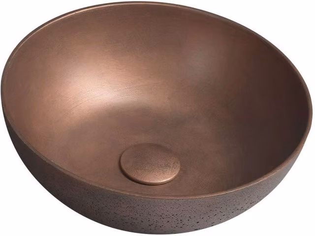 Lavabo sobre encimera Sapho Formigo de piedra natural redondo en color bronce, Diámetro: 39 cm