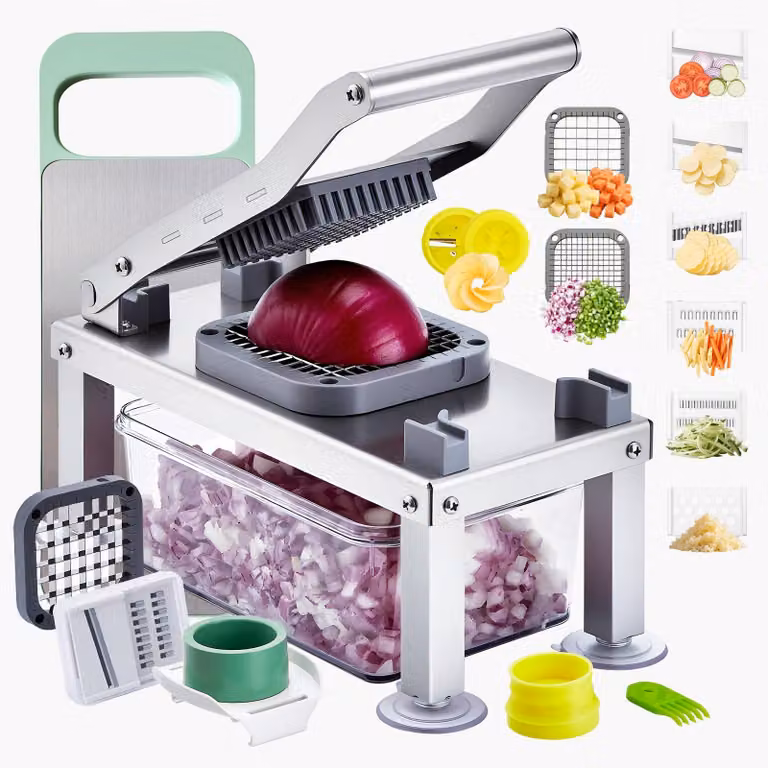 Mandolina y cortador de verduras multifunción VEVOR con 9 cuchillas de acero inoxidable y recipiente para rallar y cortar en cubos