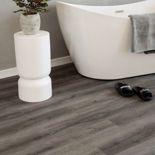 Suelo vinílico clic Home Deluxe ROMIA color antracita con reducción de sonido de impacto para 20 m²