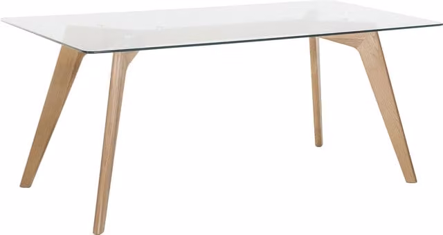 Mesa de comedor Beliani Hudson rectangular de vidrio templado transparente y madera de haya An/P/Al: 180 x 90 x 75 cm