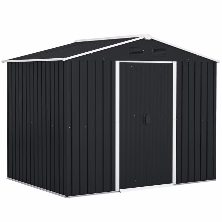 Caseta de jardín Outsunny de acero galvanizado y plástico, color gris, An/P/Al: 236 x 174 x 190 cm
