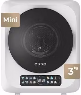 Secadora de ropa portátil Evvo Mini S4 de carga frontal, color blanco, capacidad de 3 kg, con panel táctil, higiene UV y función antiarrugas