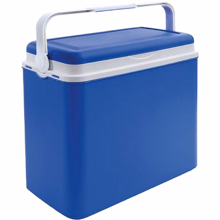 Nevera portátil Van der Meulen de 24 litros en color azul y blanco