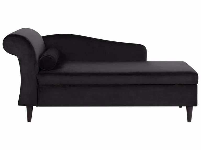 Beliani Chaise Longue Luiro Tapizada en Terciopelo Negro con Almacenamiento y Diseño en L de Lado Izquierdo An/P/Al: 234 x 160 x 77 cm