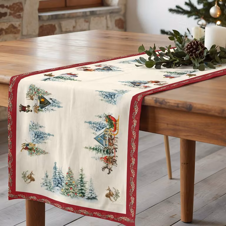 Camino de mesa de Navidad Muare Home multicolor de algodón, An/P: 150 x 55 cm