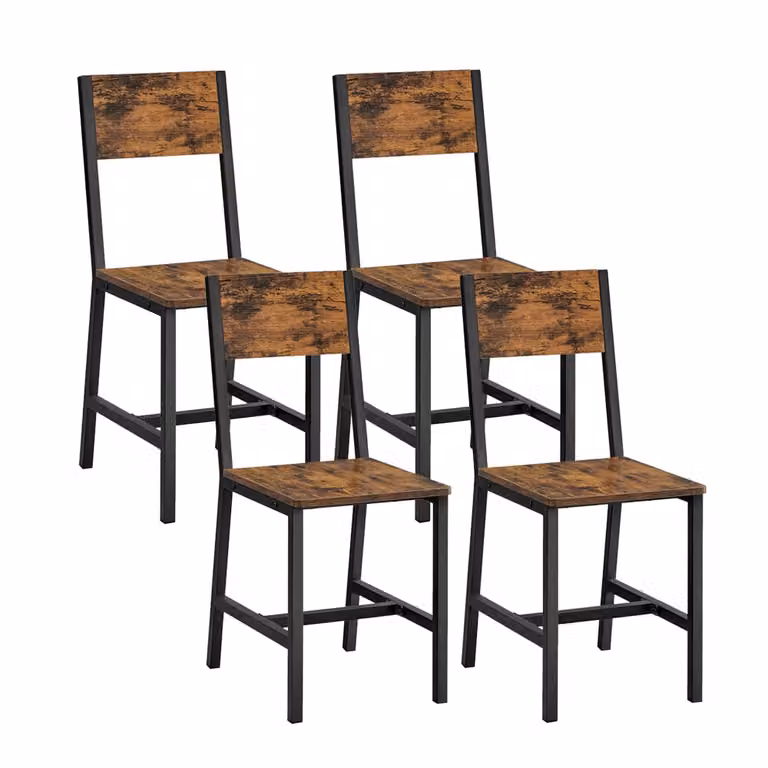 Set de 4 sillas de comedor VASAGLE con marco de acero en marrón y negro