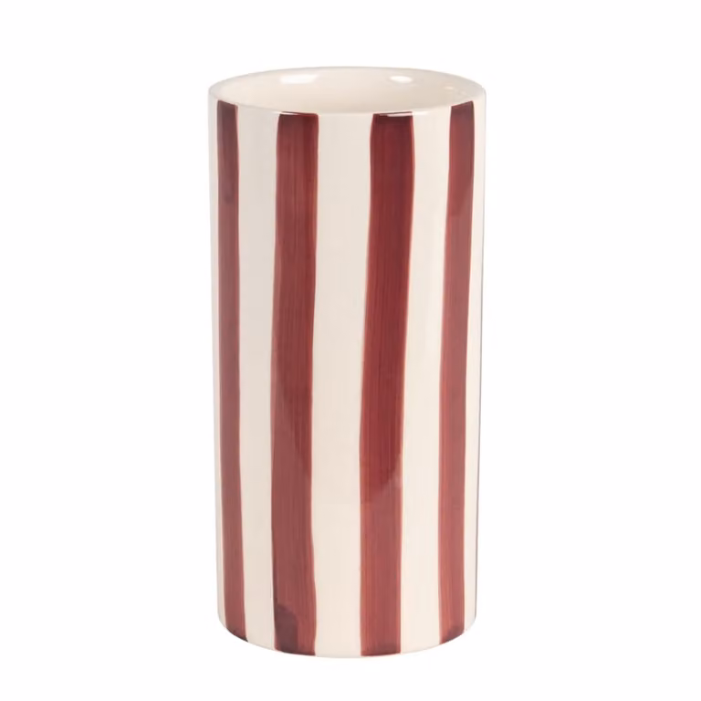 Jarrón de cerámica con diseño de rayas estilo boho de Maisons du Monde en rojo, beige y blanco, Altura: 21 cm