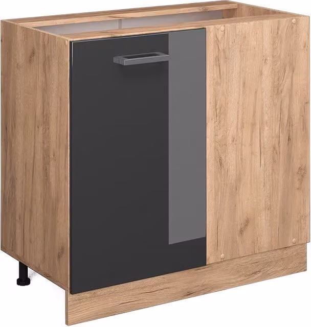 Armario de esquina Vicco R-Line para cocina en color antracita alto brillo con puertas batientes