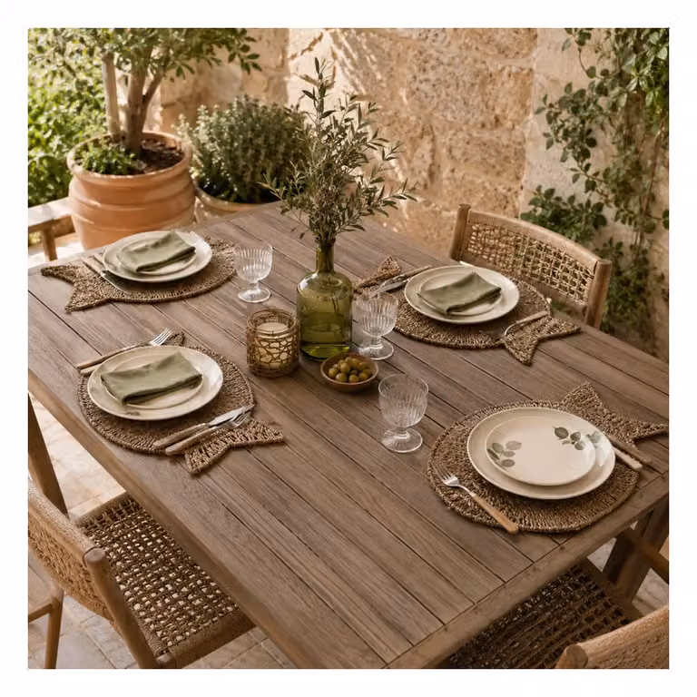 Conjunto de 4 manteles individuales de NIYLO con diseño de pez en fibras naturales de rattan, color marrón y beige, An/P/Al: 50 x 33 x 1 cm