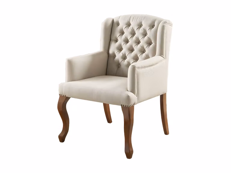 Sillón clásico de 1 plaza Paruna de Vente-Unique, tapizado en tela beige con estructura de madera de roble y reposabrazos, An/P/Al: 70 x 96 x 49 cm