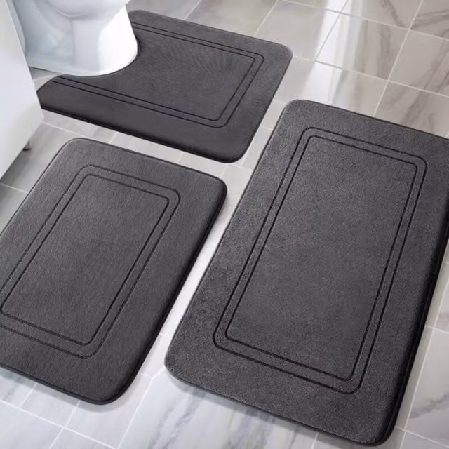 Juego de 3 alfombrillas de baño antideslizantes XISRENS de espuma viscoelástica en color gris con alfombrilla de inodoro en forma de U