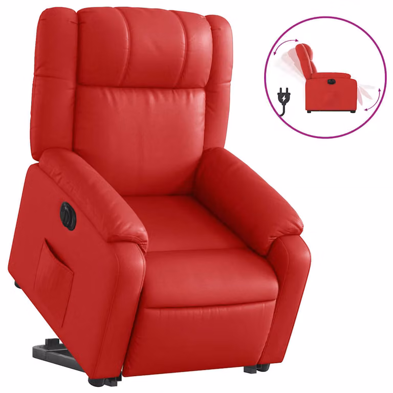 Sillón elevable eléctrico vidaXL en cuero artificial rojo con reposabrazos y diseño moderno para mayores