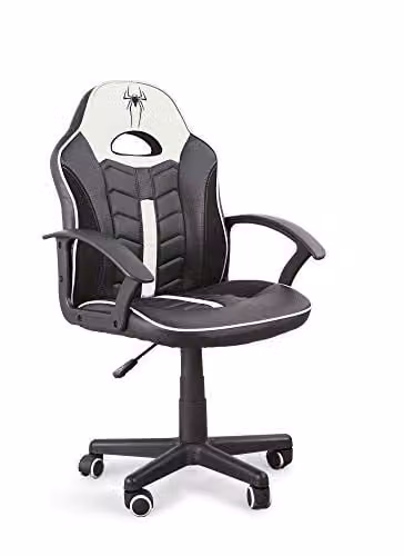 Silla Gaming Win Home Heavenly para niños, silla giratoria ergonómica con ruedas en blanco y negro para estudio o habitación juvenil