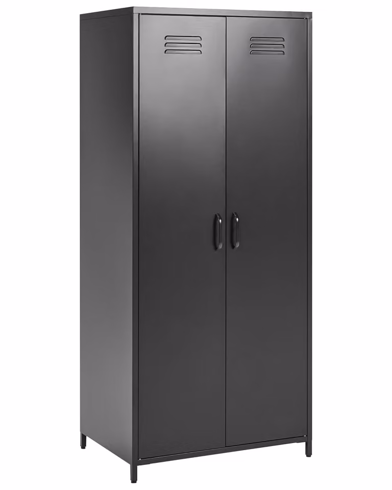 Beliani mueble de oficina industrial de metal negro con puertas batientes y estantes ajustables An/P/Al: 76 x 50 x 171 cm