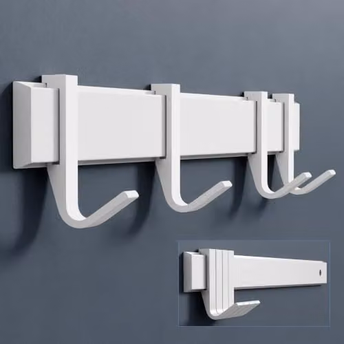 Perchero de pared doporro con 4 ganchos deslizables de aluminio en blanco mate, Ancho: 40 cm, Modelo Stalo-12