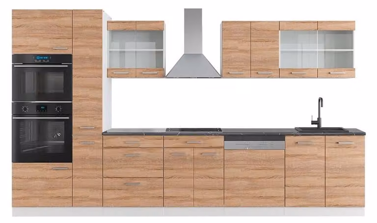 Mueble de cocina Vicco R-Line moderno en color blanco y antracita con armario alto, An/P/Al: 350 x 46 x 207 cm