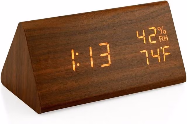 Reloj Despertador Digital LED TUSERXLN de Madera Color Marrón con Indicador de Temperatura y Humedad para Escritorio o Mesita de Noche