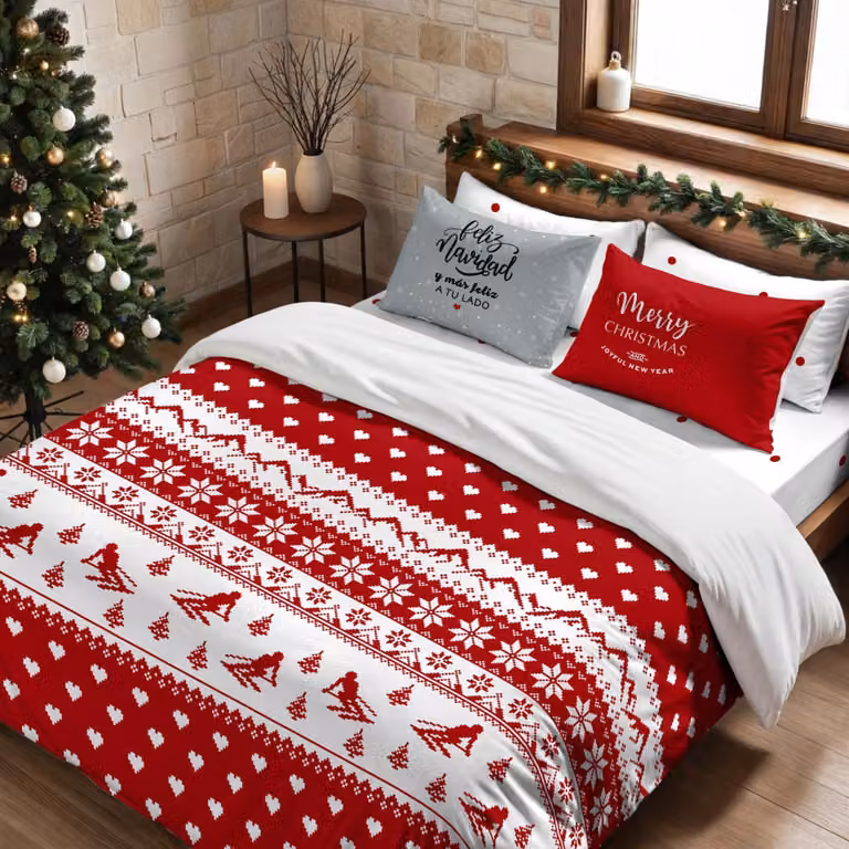Funda nórdica de Navidad Decolores Home multicolor en poliéster, An/P/Al: 155 x 220 cm