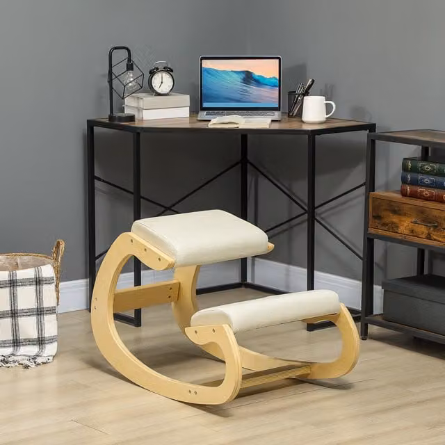 Silla de rodillas Homcom de madera de abedul y tejido beige An/P/Al: 55 x 85 x 55 cm