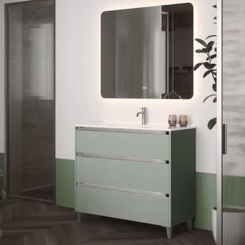 Mueble de baño de suelo BAÑO TOTAL con lavabo cerámico, 3 cajones con cierre suave y acabado en roble mate, An: 60 cm, Al: 82 cm, P: 45 cm