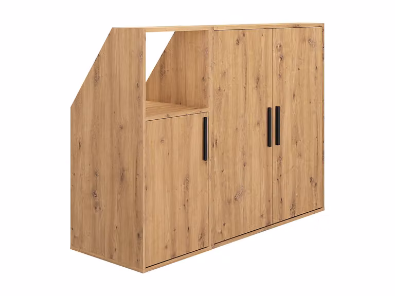 Armario para buhardilla de 3 puertas y estante abierto ADEZIO, color beige y marrón, An/P/Al: 139,4 x 50 x 116 cm