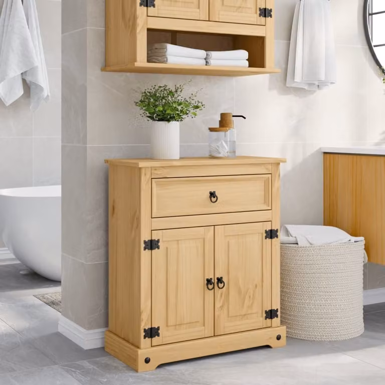 Armario de baño Prolenta Corona de madera maciza de pino, color marrón, An/P/Al: 70 x 33 x 80 cm