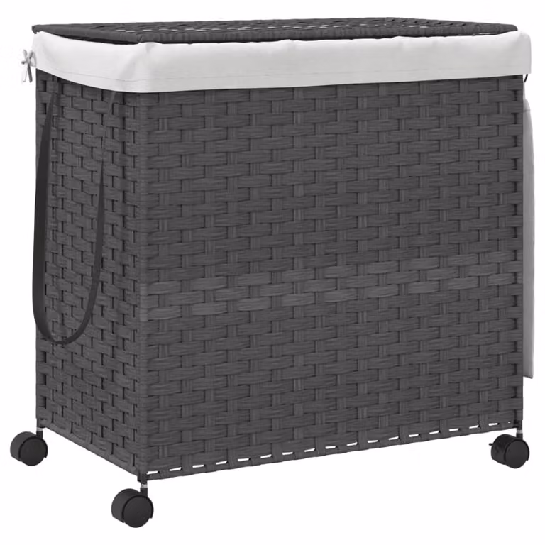 Cesto para ropa sucia con ruedas de ratán y acero VIDAXL en gris y blanco, An/P/Al: 60 x 35 x 60,5 cm