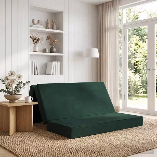 Sofá cama plegable de terciopelo vidaXL en verde oscuro, An/P/Al: 140 x 67 x 45 cm