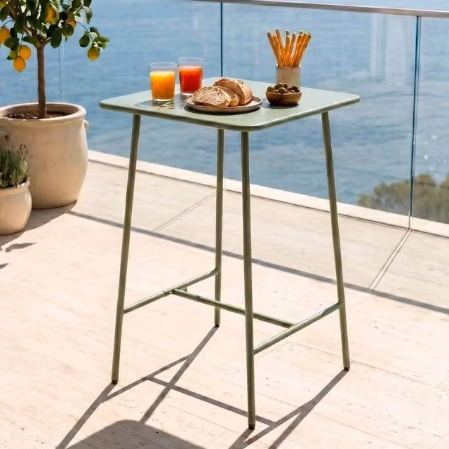 Mesa alta de jardín cuadrada Palavas de acero en color verde cactus An/P/Al: 70 x 70 x 105 cm