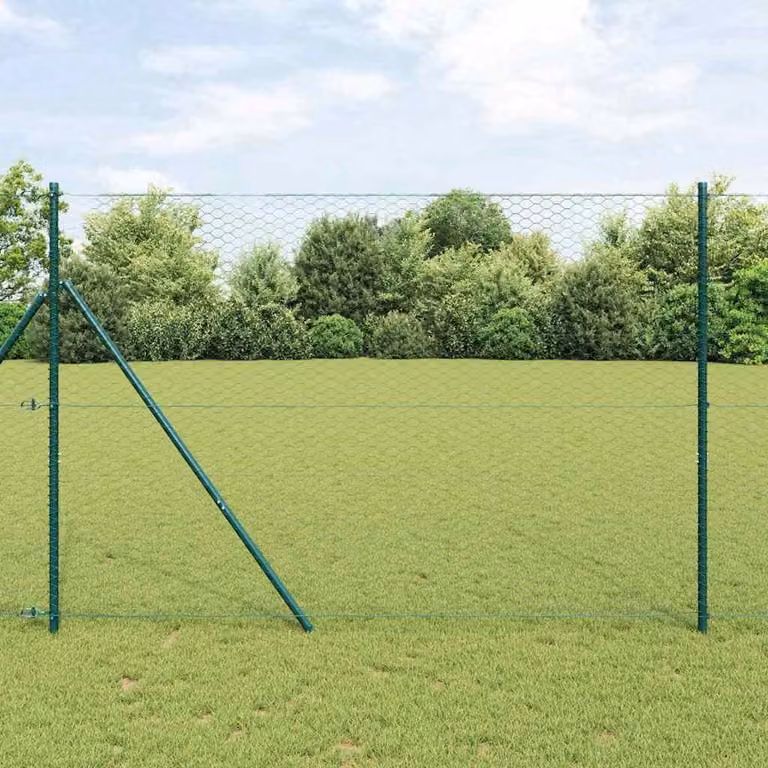 Malla de valla hexagonal Syfax verde de acero con recubrimiento de PVC para fijación al suelo, An/Al: 100 x 210 cm