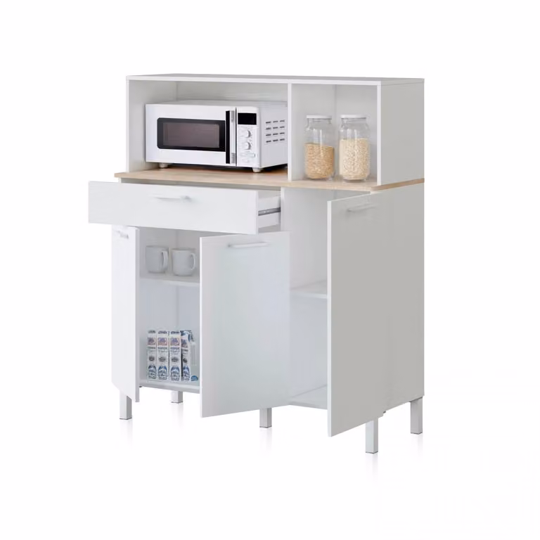 Alacena de cocina Colin de DUEHOME con 3 puertas y 1 cajón en blanco mate y roble, An/P/Al: 108 x 40 x 126 cm