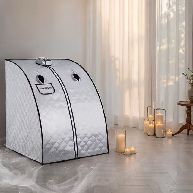 Sauna de vapor portátil TecTake de 1000 W con 15 niveles de temperatura en color gris y azul