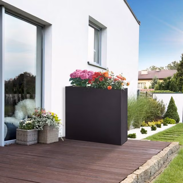 Jardinera de acero galvanizado casa.pro Vaargel para exterior y jardín, color negro, An/P/Al: 82 x 90 x 30 cm