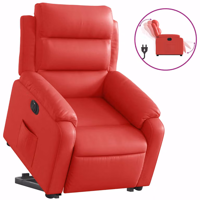Sillón elevable eléctrico vidaXL en cuero artificial rojo para mayores con reposabrazos