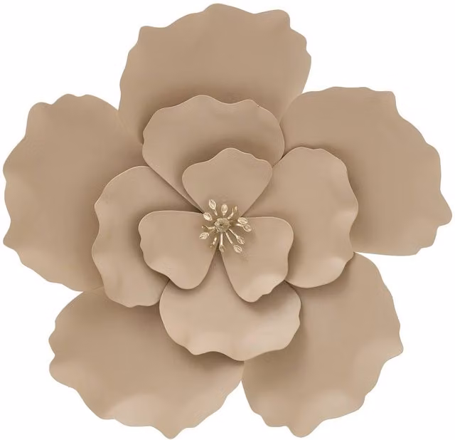 Decoración Mural Flok de Atmosphera en Metal con Diseño Botánico, Color Beige y Gris Pardo, 29 x 29 cm