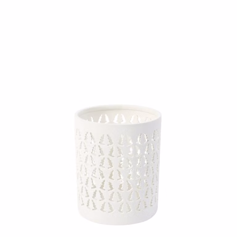 Portavelas decorativo de cerámica blanca Sia Deco de estilo minimalista para mesa con altura: 13 cm