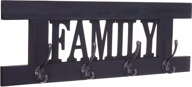 Perchero de pared HEGELE Family con panel de armario estilo shabby chic en madera de paulownia y metal, Gris Oscuro, An: 60 cm, Al: 21 cm