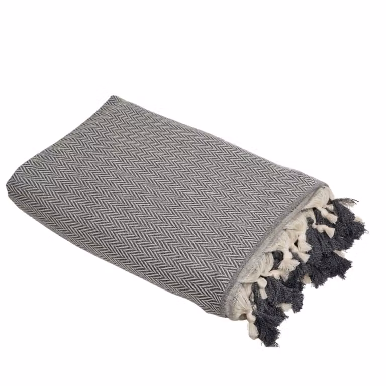 Manta plaid Febronie de lana y algodón con diseño chevron y flecos en gris, An/P: 160 x 250 cm