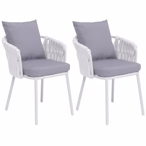 Juego de 2 sillas de comedor Mendler de aluminio con reposabrazos y cojines resistentes a la intemperie en color gris