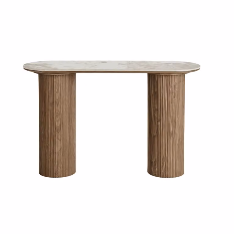 Mesa consola moderna MOLOO de cerámica con efecto madera en colores beige y blanco, Ancho: 120 cm