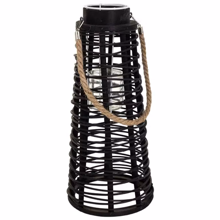 Farol portavelas de ratán y cristal Wanderlust deco negro, An/P/Al: 20 x 20 x 44 cm