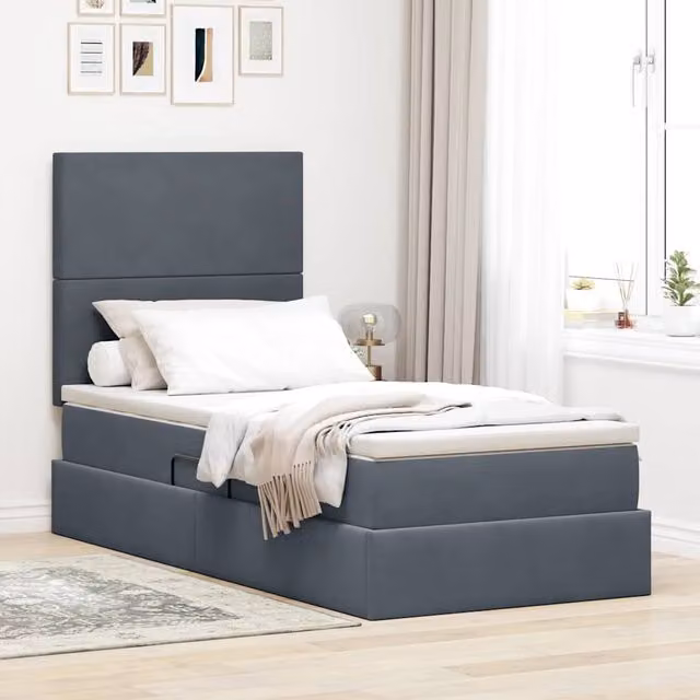 Cama con almacenamiento y colchón híbrido Maison exclusive en gris, An/P/Al: 100 x 200 x 88 cm