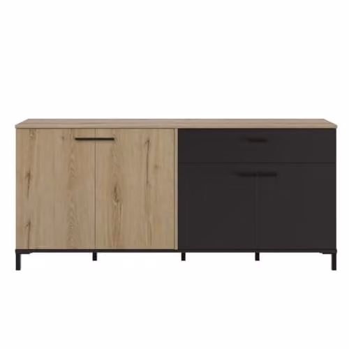 Aparador CALICOSY Trust de madera con 4 puertas y 1 cajón, color marrón, An: 180 cm, P: 55 cm, Al: 40 cm
