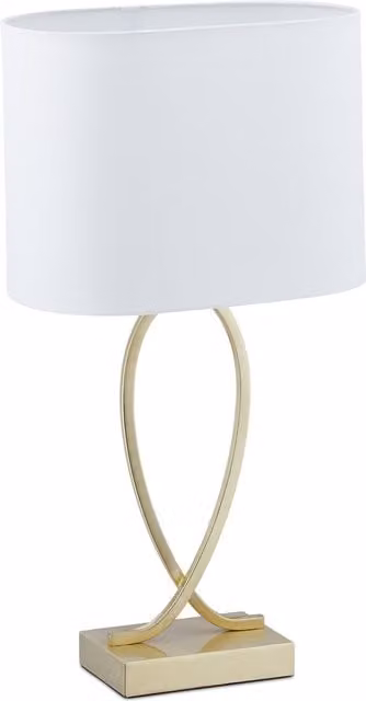 Lámpara de mesa Relaxdays con pantalla ovalada de tela, color dorado y blanco, para salón o dormitorio, Al x An x P: 51 x 28 x 18 cm, casquillo E27