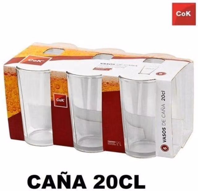 Pack de 6 vasos de cristal FPLUS de 200 ml para cerveza o café doble, color transparente