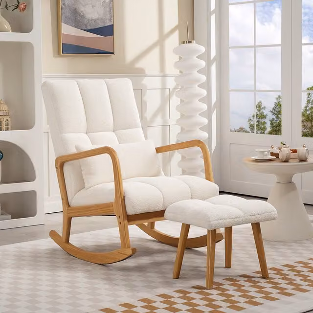 Mecedora Relax con Reposapiés HOMCOM en Color Blanco, Funda de Terciopelo y Patas de Madera de Estilo Escandinavo